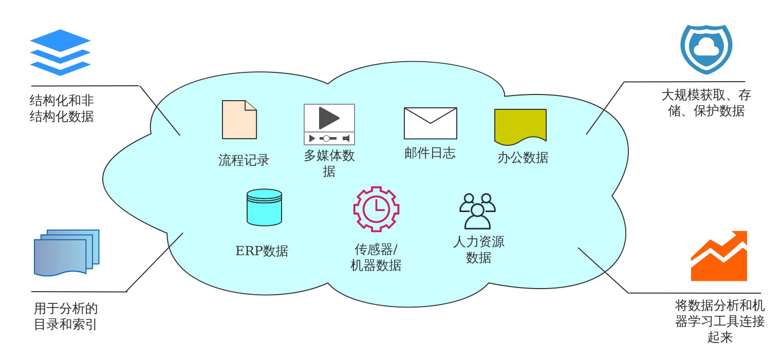 日志 erp数据 传感器/机器数据 人力资源数据 结构化和非结构化数据
